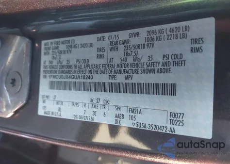 2016 Ford Escape Titanium from USA, damaged, VIN 1FMCU0JX4GUA18240